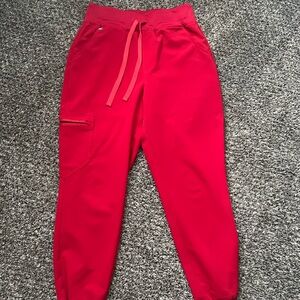 Figs Red Jogger Sweatpants with Elastic Waistband